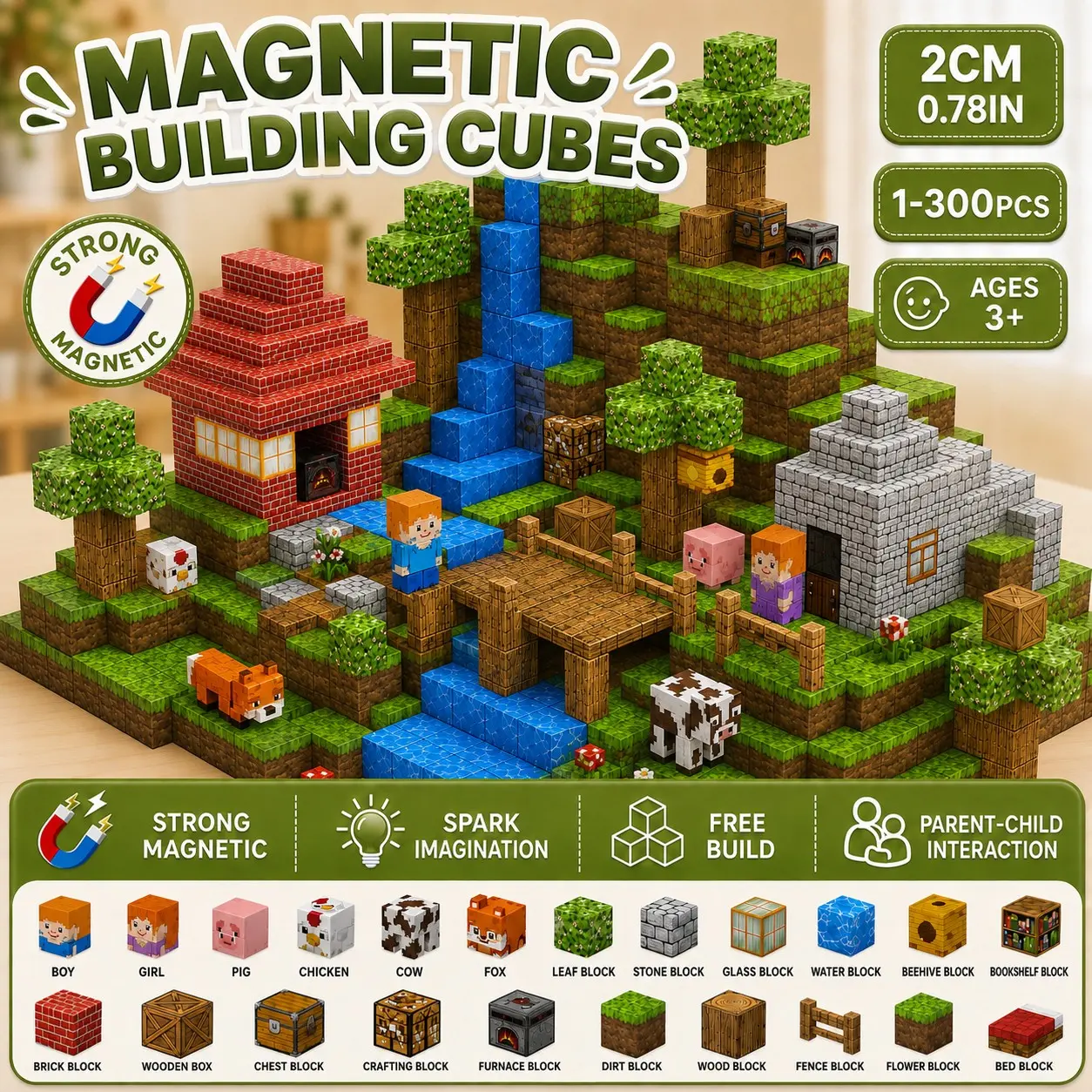 100pcs Magnetic Building Blocks Cubes Toy, Jungle World DIY Cube Stem Sensory Playset, Perfect Gift for Kids Ages 3-10, Christmas & Birthday Present