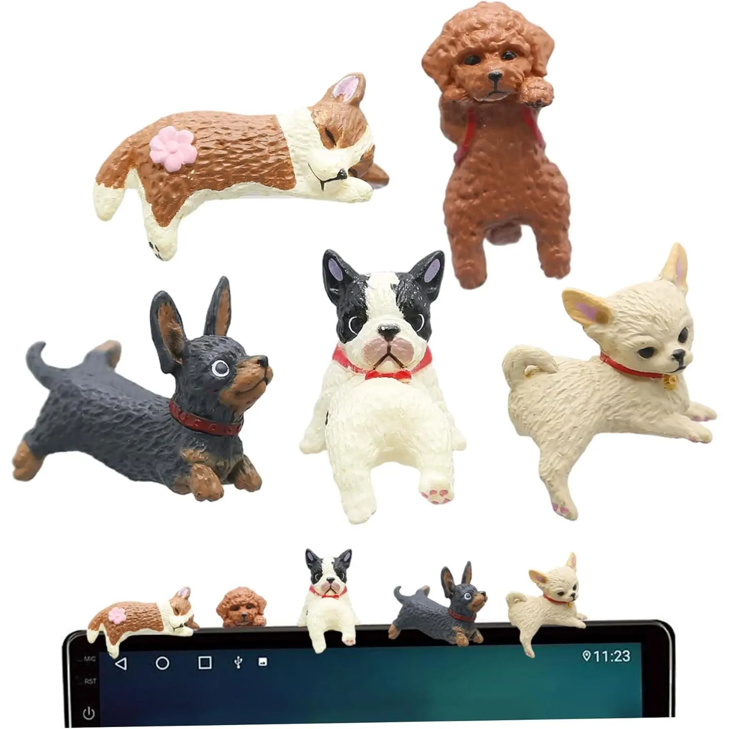 Computer Monitor Decor 5Pcs Cute Funny Mini Dog Figurines Plastic Car Dashboard Accessories - Computer Decorations