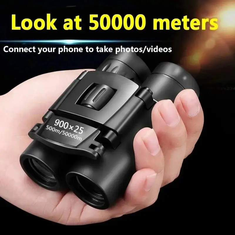 High Powered 900x25 Metal Binoculars with HD Zoom View, Foldable Body with BAK4 Prisms for Hunting and Low Light Camping