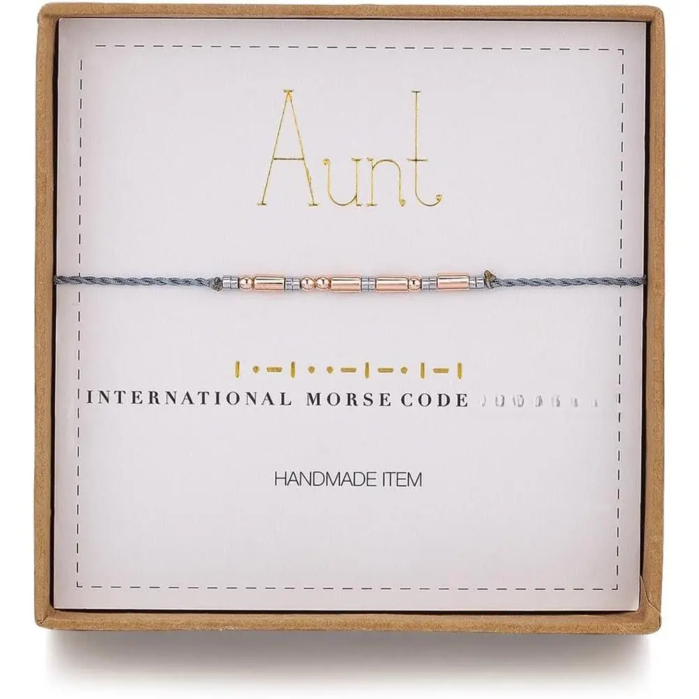 Aunt Morse Code Bracelets  Aunt Christmas  Women Rose Golden Beads Grey String Bracelet