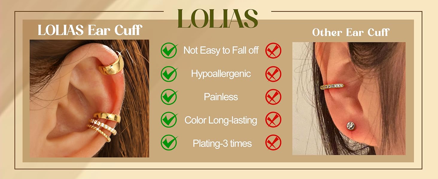 LOLIAS 4 Pairs Ear Cuffs Non Piercing - 14K Gold Plated Ear Cuff Earrings for Women Ear Cuff for Non Pierced Ears Clip on Cartilage Earring Adjustable Fake Earrings Set