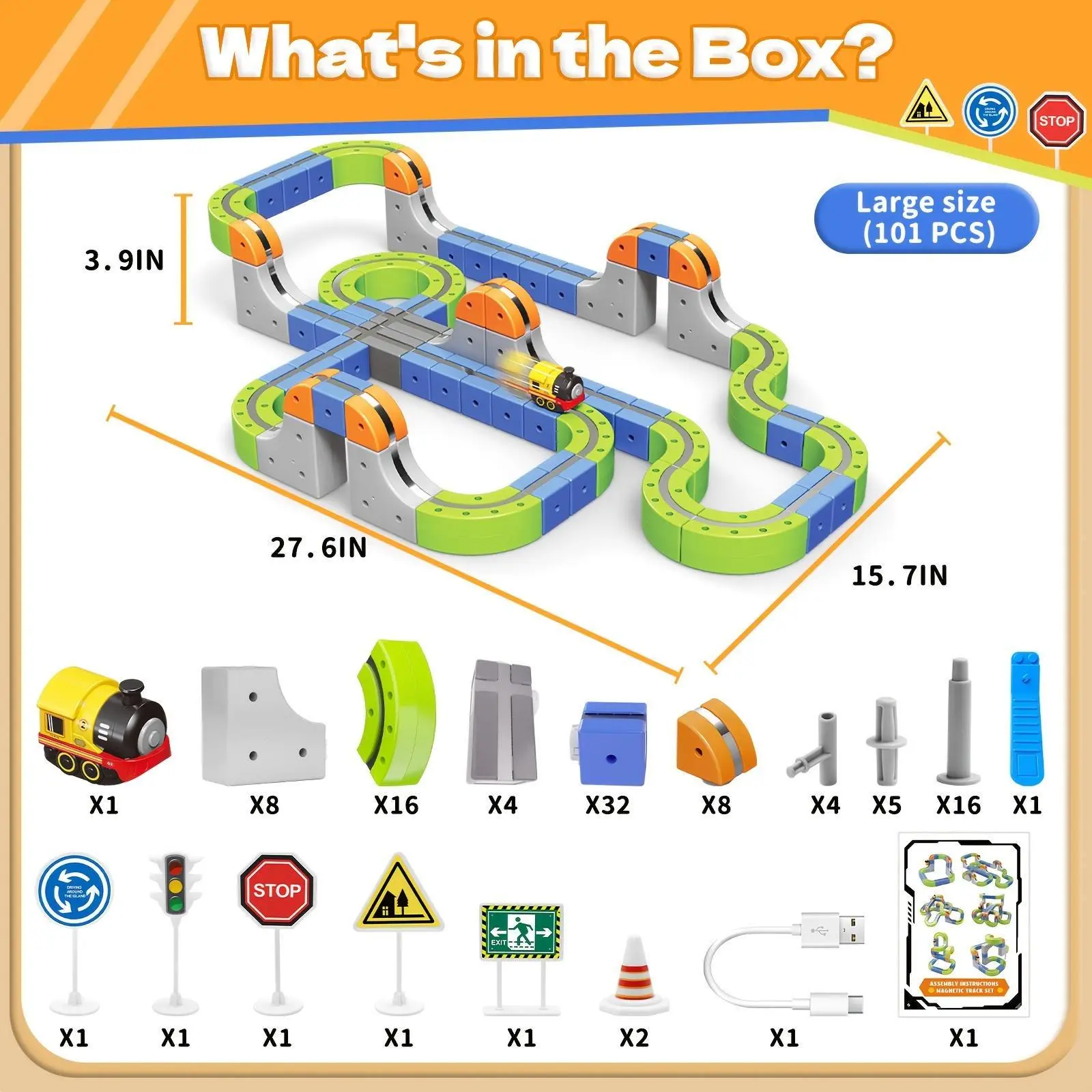 Unisex 101-Pcs Anti-Gravity 3D Magnetic Track Blocks Set - Rechargeable Electric Magnetic Train, DIY Do-It-Yourself Multi-Layer Stereo Railway Assembly Toy, Smooth Safe ABS Plastic STEM Learning Fun Puzzle Gift for Kids Ages 3+ (Birthday/Holiday)