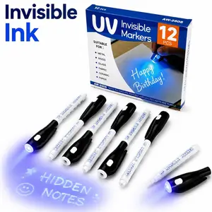 12-Pack UV Invisible Markers, Waterproof Hidden Ink, Smooth Writing, Suitable for Paper & Hard Surfaces, Back-To-School Design