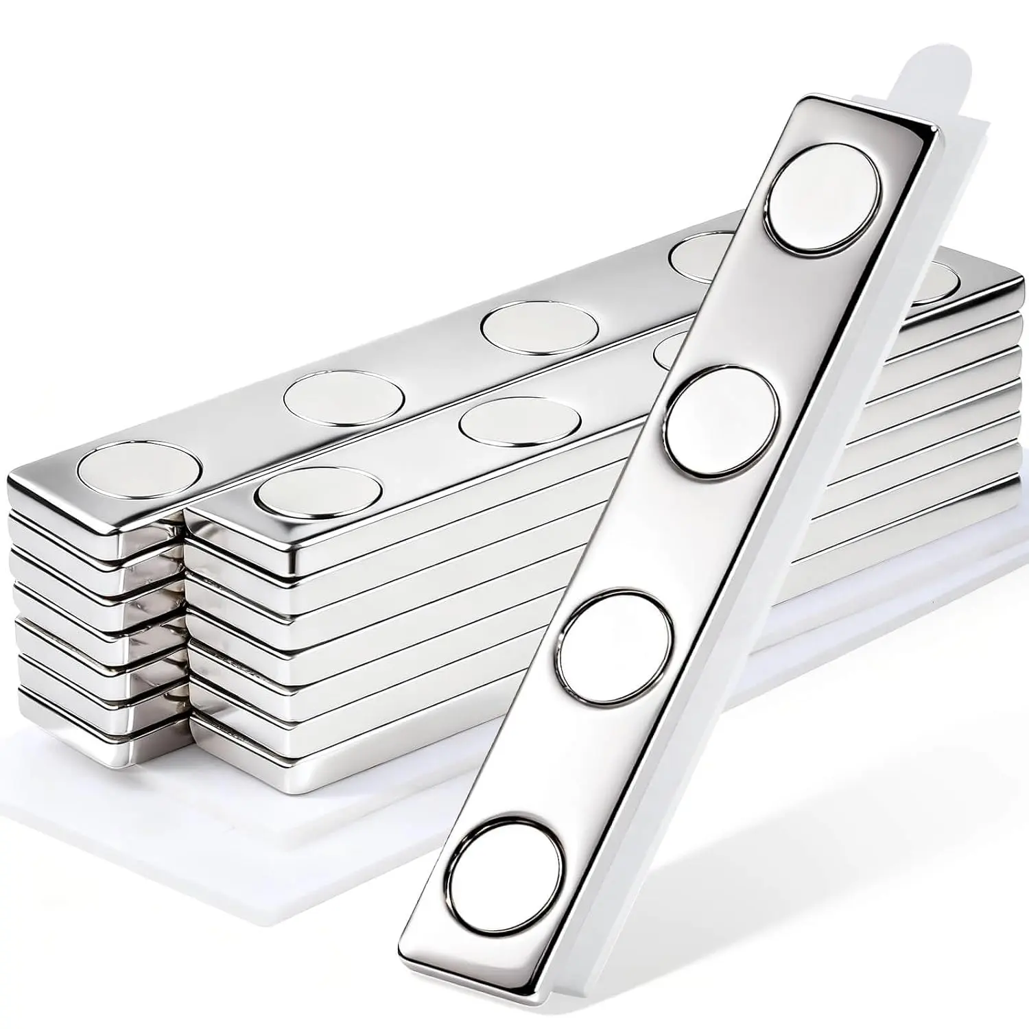 15Pcs Neodymium Magnets with Backing, 58x10x2 mm Bar Magnets Duty, N52 Waterproof Rare Earth Small for Crafts, Pull Force Refrigerator