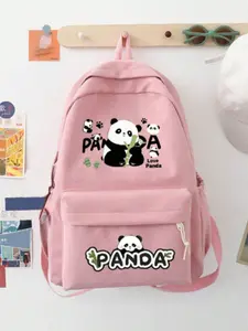 Cute Panda Bamboo Backpack, Cartoon Panda Pattern, Lightweight Travel Bag, Casual Daily Use, Nylon Material, All Seasons