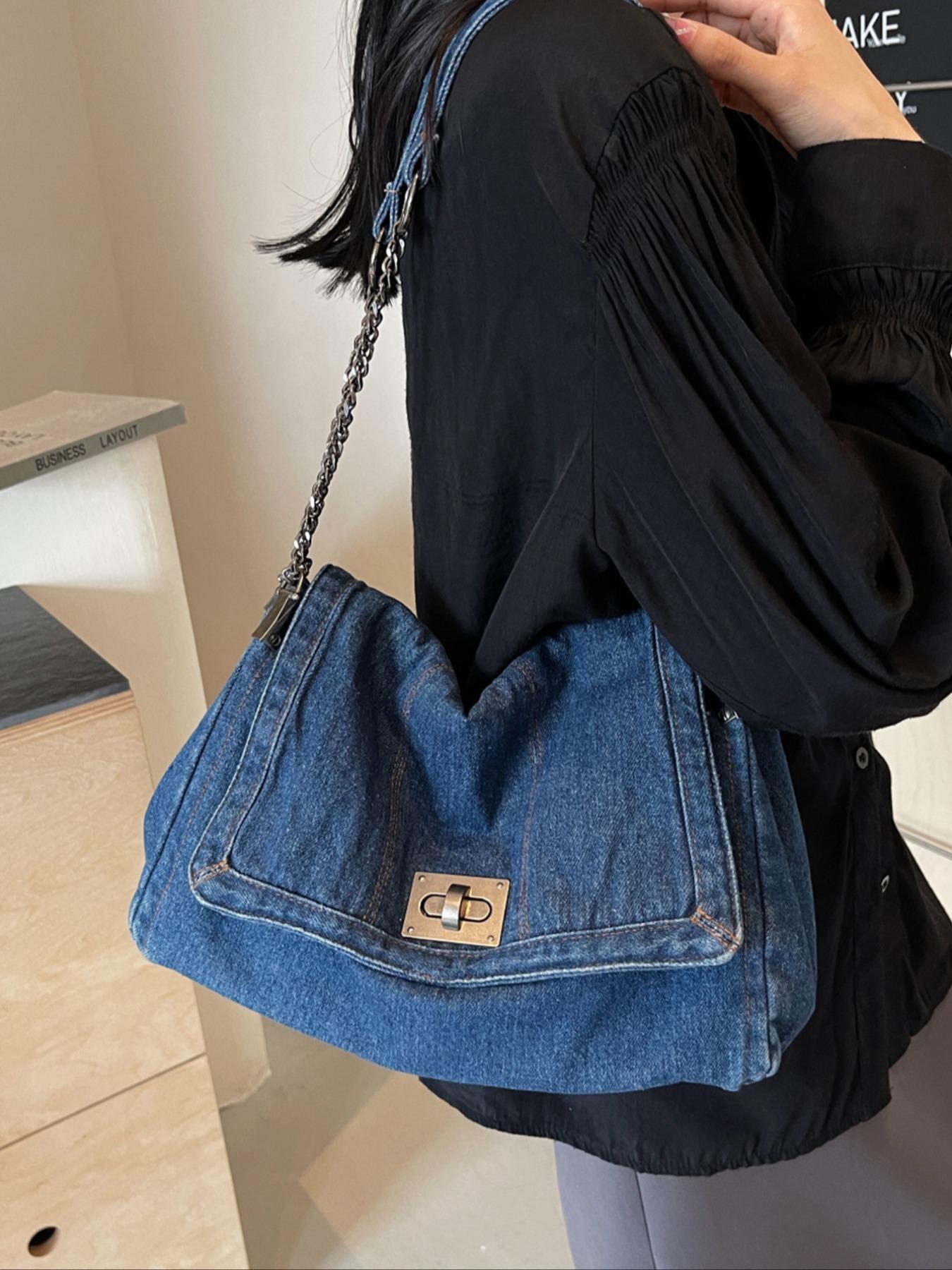 2026 Denim Bag Chain Shoulder Bag Women's Fashion Commuting Work Underarm Bag Vintage Texture Travel Handbag