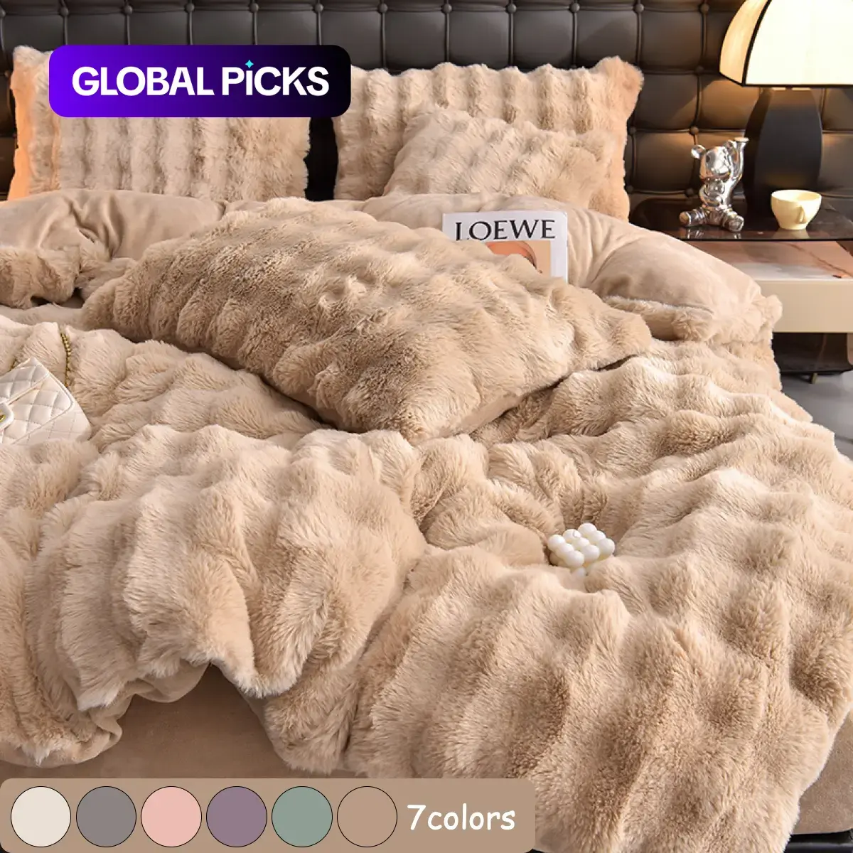 Luxury Faux Rabbit Fur Comfy Bedding Set, Cozy & Warm All-Season Duvet Cover Sets with Pillowcases, Elegant Solid Color Home Decor for Bedroom, Living Room & Dorm, Soft Duvet Set #GLOBAL PICKS