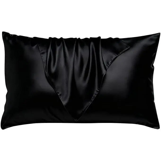 Satin Pillowcase Silkly Pillow Cases Soft Smooth 2 Pack Standard Size  Size Set of 2 Pillow Covers for Sleeping Black