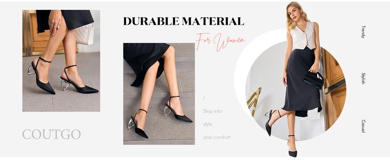Coutgo Womens Kitten Heels Closed Pointed Toe Heart Heel Ankle Strap Satin Pumps Wedding Prom Dress Valentine Shoes