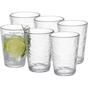 RIPPLE- 16 ounce, Set of 6, Acrylic Tumbler Drinking Glasses Cups, BPA-Free, Stackable Plastic Drinkware, Dishwasher Safe, Clear