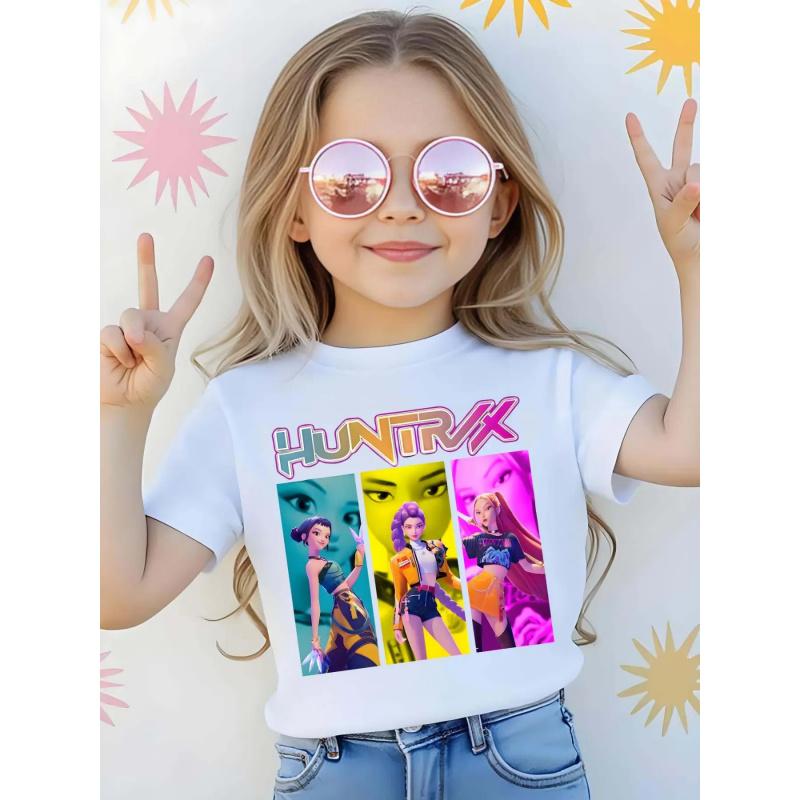 Kpop Hunter Girl Group Cool Girls Portrait Print Short Sleeve Funny Graphic Tee, Comfortable Soft Fabric, Casual Sportswear for Girls, Perfect Gift