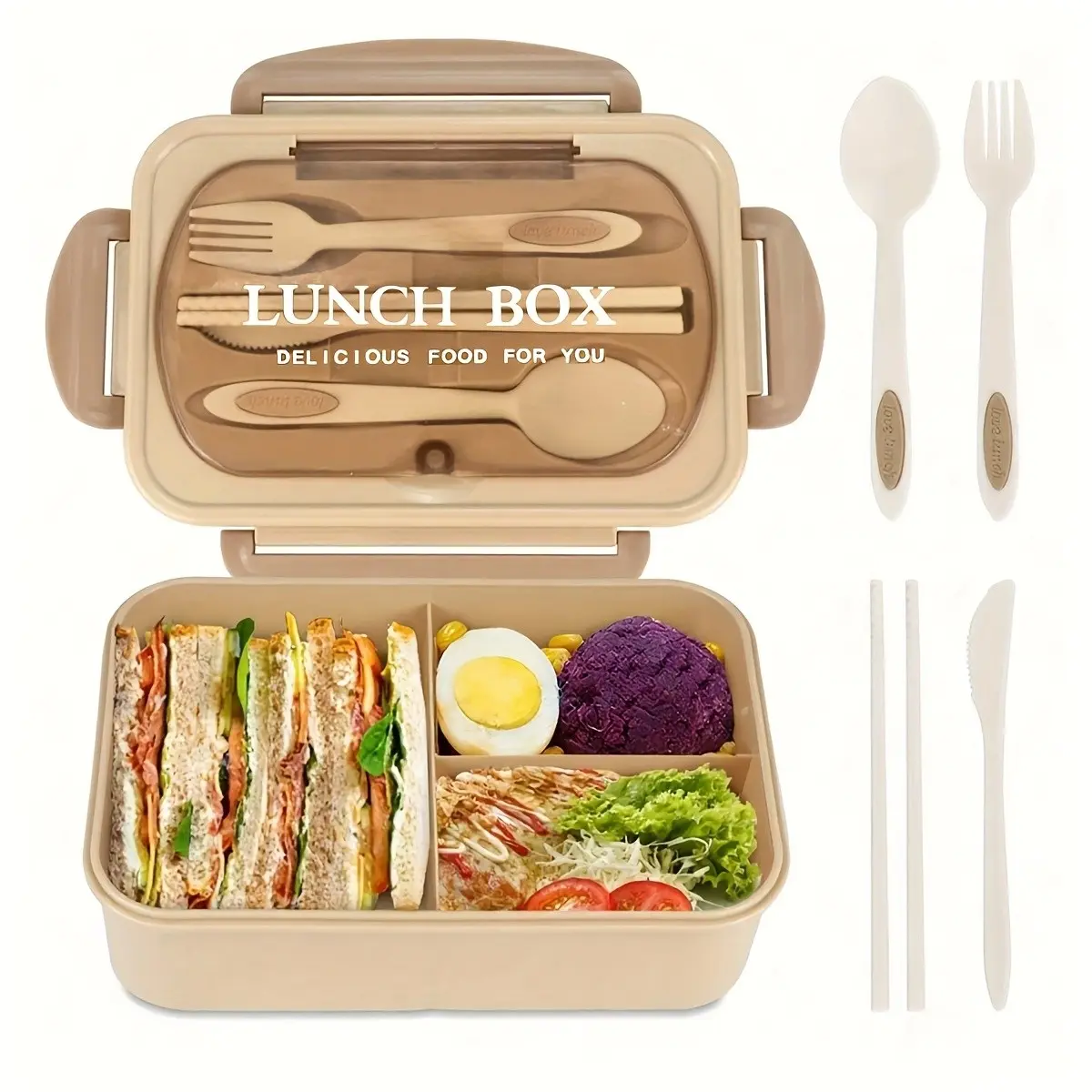 Leak-Proof Bento Box with Utensils, Microwave Safe, 3 Compartment Design, Lunchbox, Leakproof Lunch Containers, Ideal for School, Work, Outdoor Dining, Secure Lock Lid, Must-Have Back-To-School Item