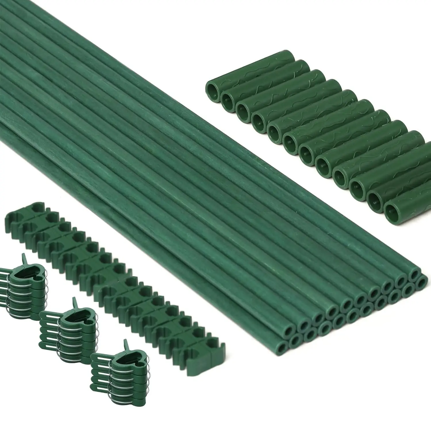 62Pcs Garden Stakes Kit, 20 Stackable Fiberglass Plant Stakes with 14 Connectors, 14 Plant Clips and 14 Universal Plant Clips for Tomato, Vegetables and Indoor Outdoor Plants