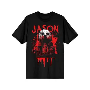 Get iconic horror vibes with this Jason Friday the 13th graphic tee!Spooky blood splatter print featuring the legendary hockey mask & classic thriller artwork, perfect for horror movie fanatics, Halloween costume casual wear and everyday street style.Ma
