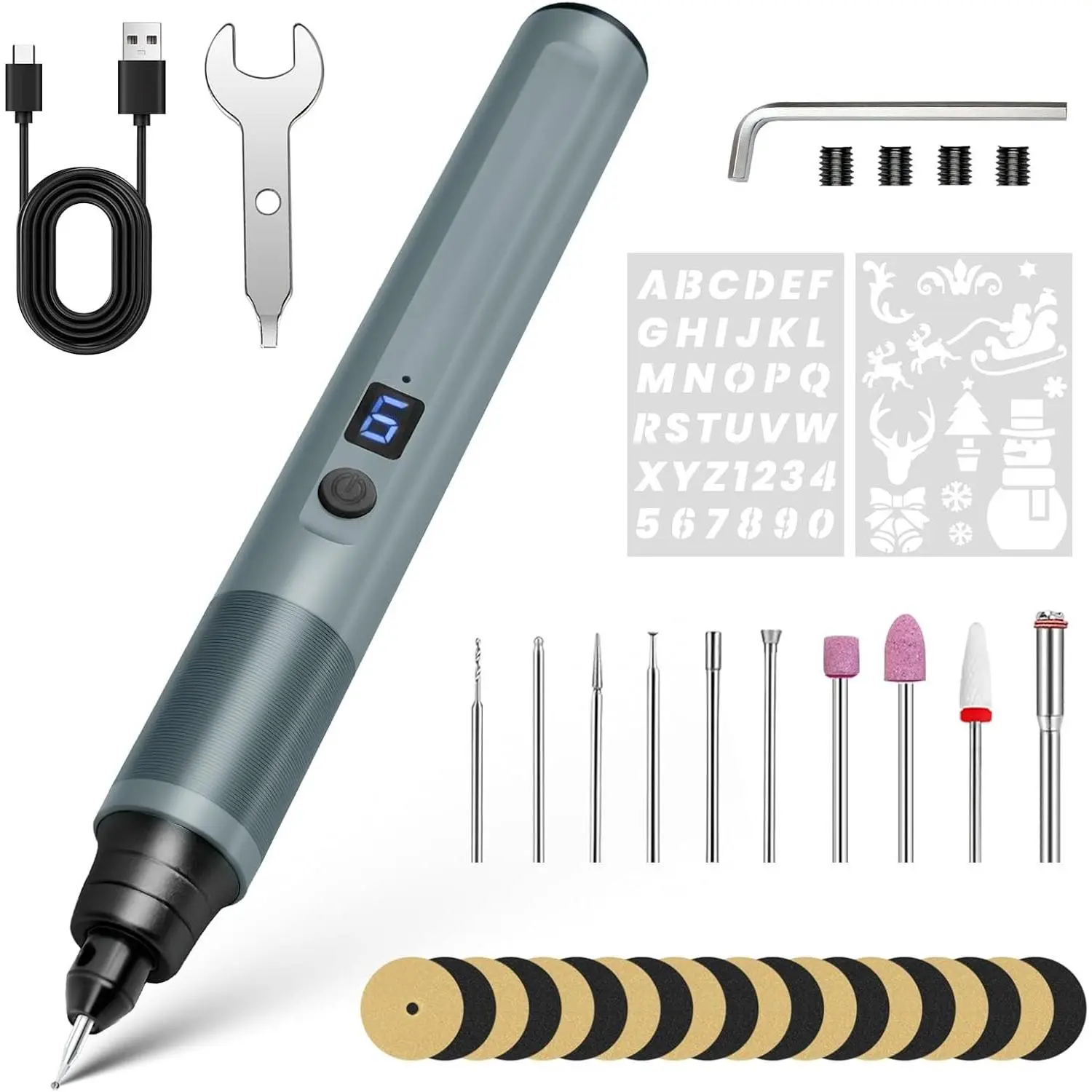 Electric Engraving Pen, Mini Cordless Rotary Tools, USB-C Rechargeable Etching Pen, 4V/1200mAh DIY Engraver Machine for Metal, , Glass, Plastic,2 Stencils, Dark Grey