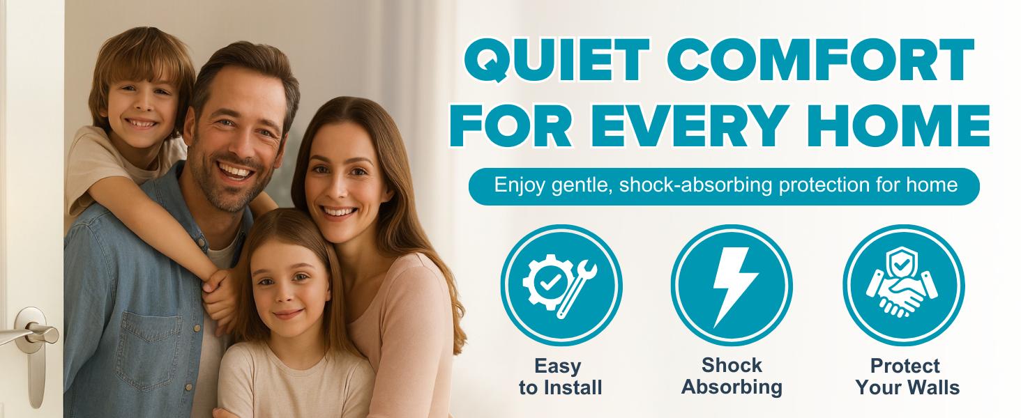 Wall Protector for Door Knobs, 2-Inch - Clear Self-Adhesive Door Stopper Guards - Quiet Rubber Bumpers for Wall Protection, 6-Pack