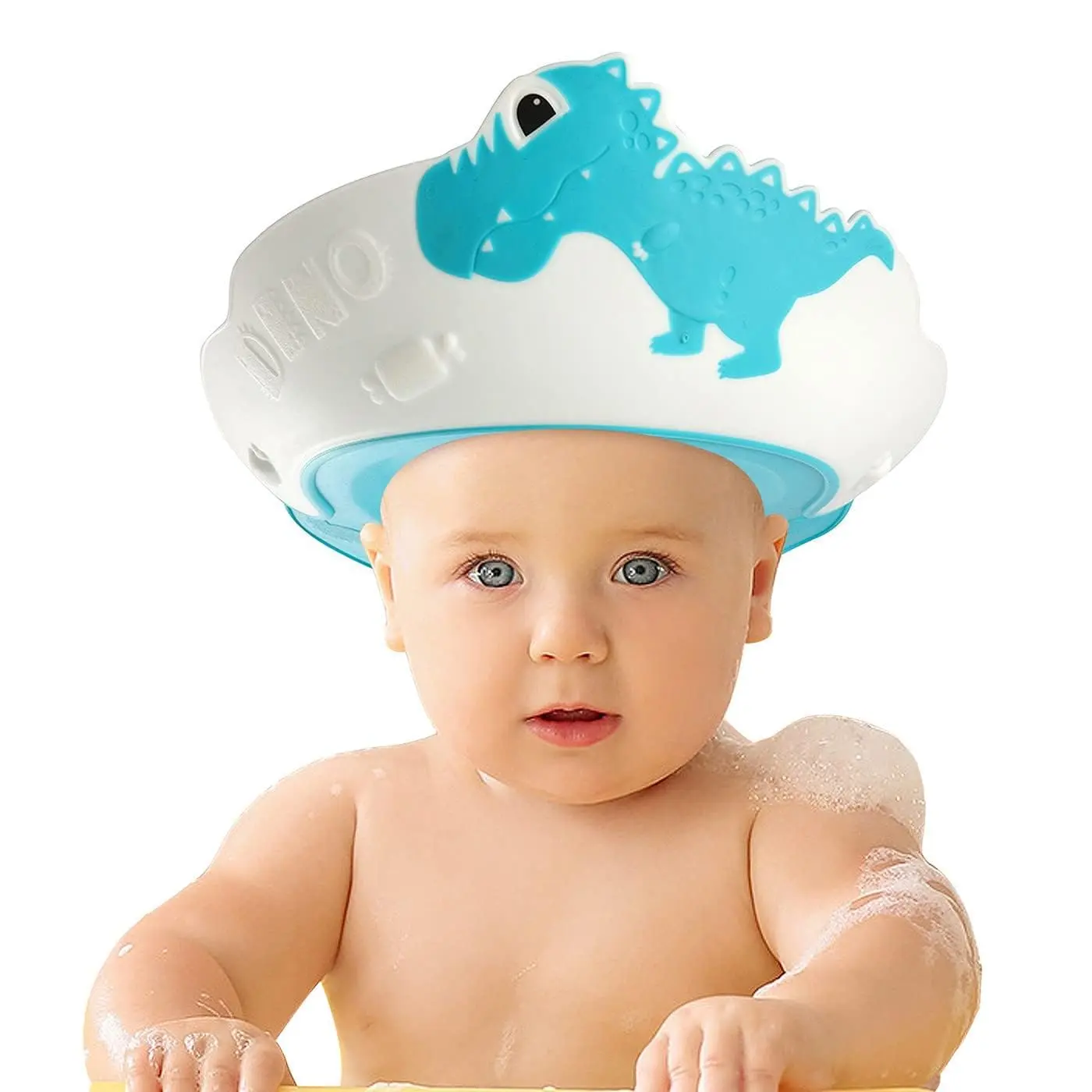 Baby Shower Cap  Kids, Baby Bath Shampoo Visor Cap Hair Washing Shield Adjustable Silicone Bath Hat  Toddler Girls and Boys (Dinosaur,Blue) New model