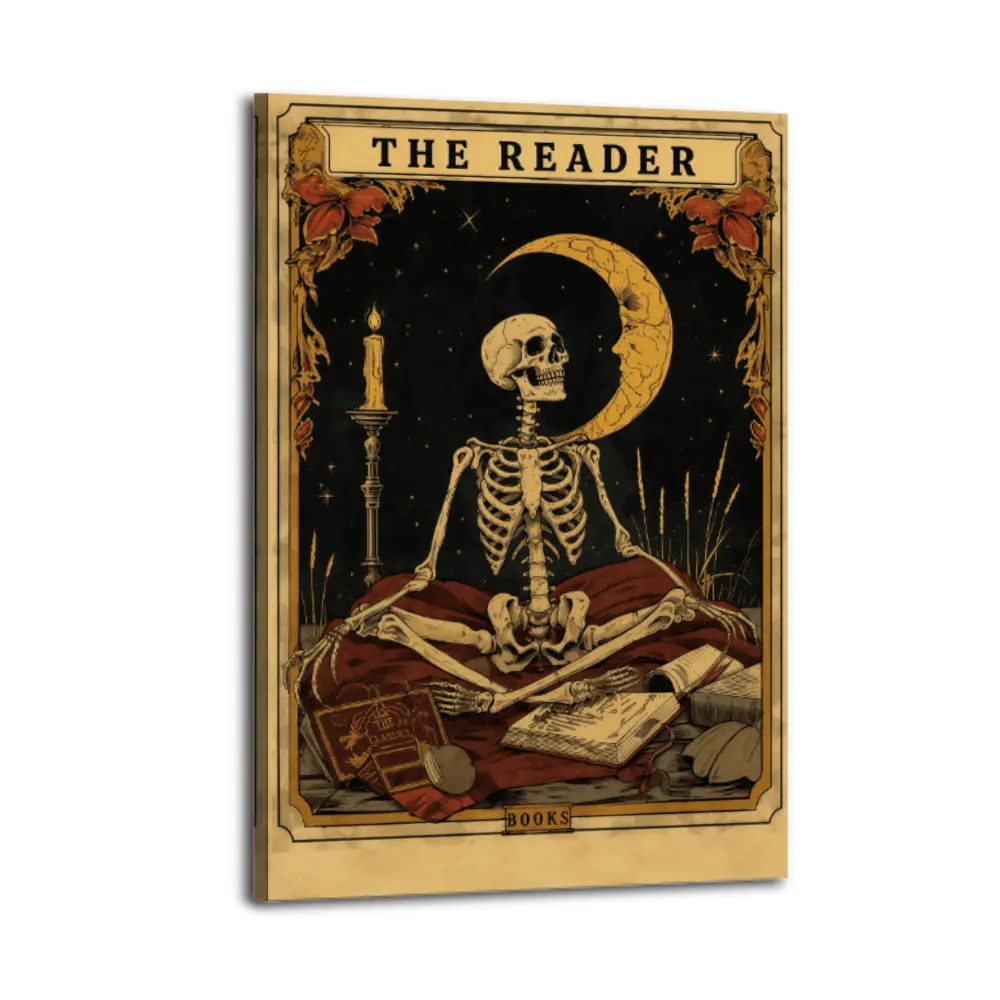 The Reader Tarot Poster, Skeleton Reader Tarot Card Wall Art, Book Lover Gift, Witchy Reading Nook Art, Bookish Witchy Library Decor, Green Witch Art victorian gothic wall art print perfect decorative rustic cabin manga football fashion luxury