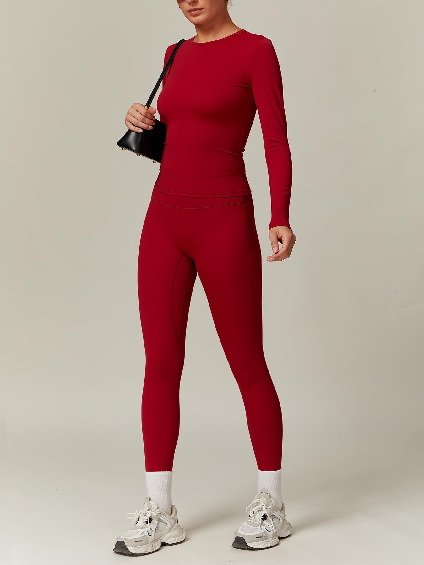 Women's Solid Long Sleeve Skinny Tee & High Waist Leggings Tracksuit Set, Workout Running Clothes, Sporty Breathable Quick Drying Outfits for Gym Workout Running, Ladies Outdoor Yoga Suit for All Seasons, Quick Dry Activewear