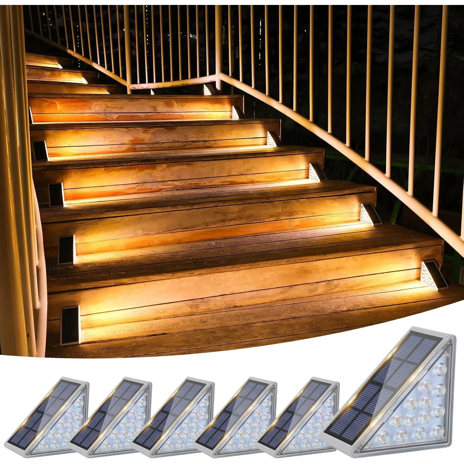 Solar Stair Lights 6 Pack, Solar Step Lights Outdoor Waterproof IP67, LED Outdoor Step Light,Outdoor Light Decor for Garden Stair, Deck, Front Step, Front Porch, and Patio（3000K）
