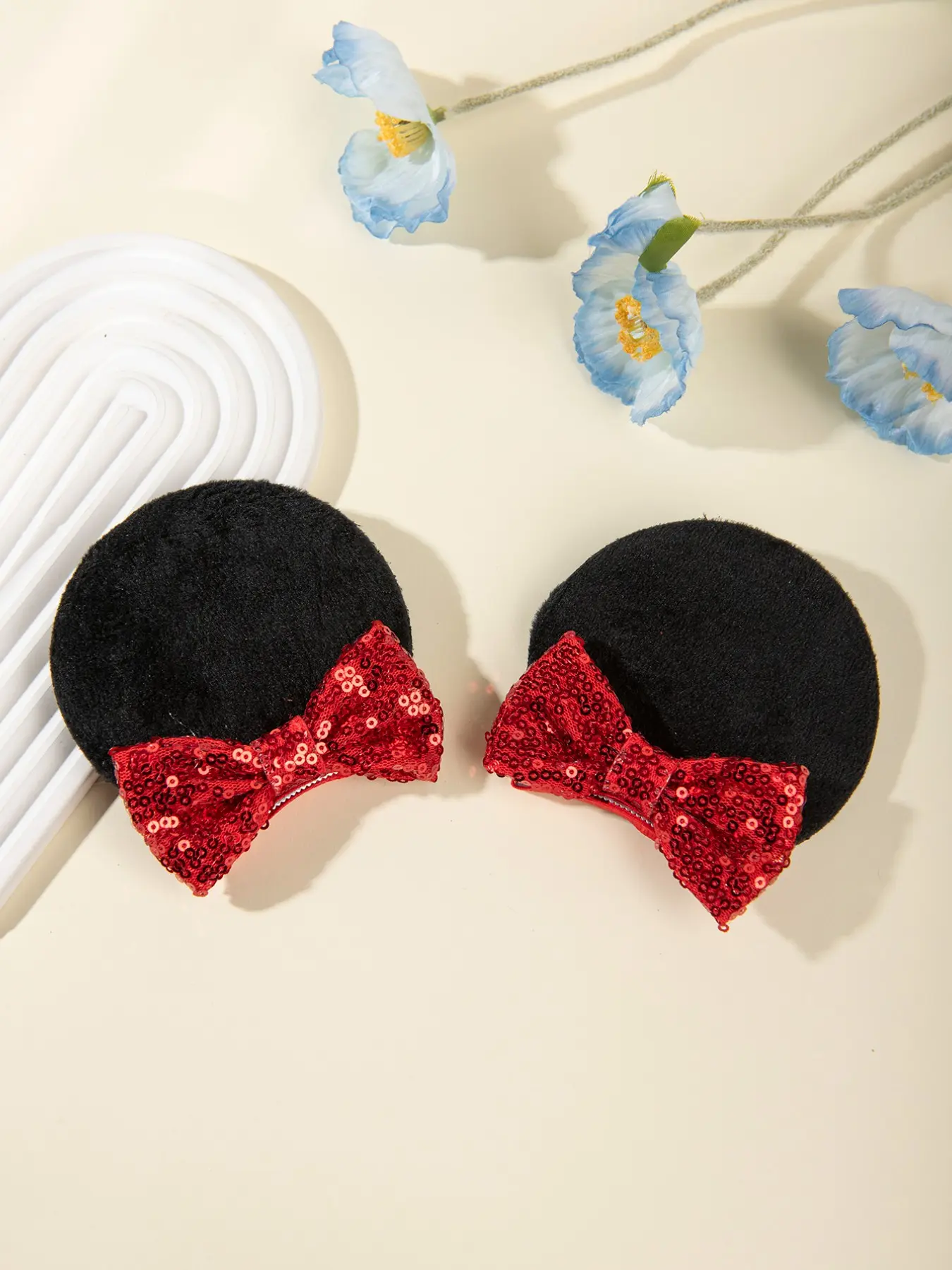 2-Piece Glitter Bow Mouse Ears Hair Clip Set, Cute Cartoon Hair Accessories for Girls, Party Performance Hair Clips