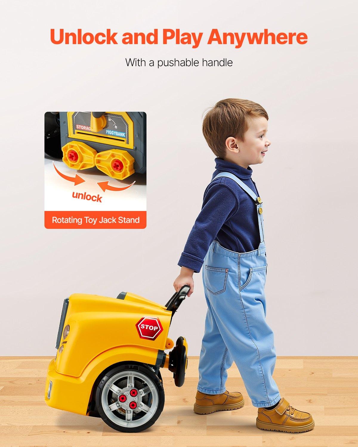 VEVOR Engine Toy, 60 Pieces, Kids Mechanic Car Repair Set with Removable Parts, Lights and Sounds, Steering Wheel and Horn, Kids Mechanic Workshop Set for Toddler Ages 3 Years and Up, Yellow