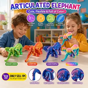 3D Printed Articulated Elephant Figurine, Cute Flexible Animal Statue with Movable Joints, Colorful Rainbow Desk Decor, Smooth Flexible Trunk, Big Flappy Ears, Creative Collectible Gift for Kids, Girls, Boys, Home, Office, Bedroom and Birthday Party