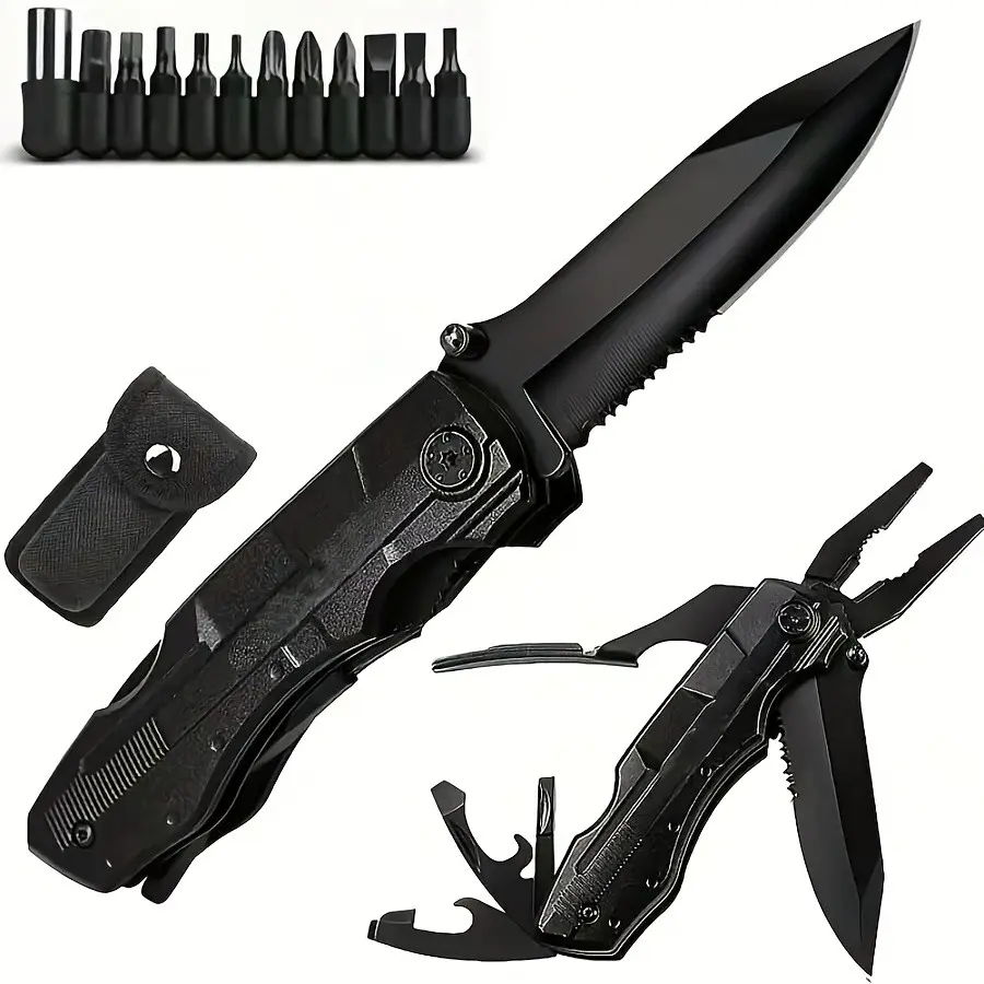 Multi-Functional Folding Knife, Portable Multipurpose Knives, Includes Saw, Blade, Pliers, Screwdriver, Bottle Opener, Ideal for Camping, Outdoor Survival, Emergency Use, Outdoor Survival Gear, Multitools