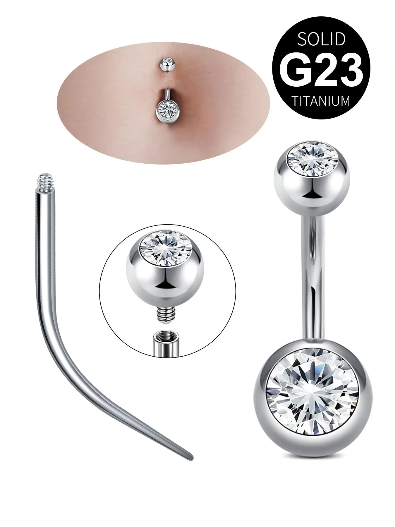 Titanium Steel Floating Navel Ring G23 14g 10mm Cz, Low Hypoallergenic, Unisex Navel Piercing Jewelry, Belly Button Ring, Body Piercing Jewelry, Belly Rings, Daily Wear, Party Style