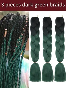 Braiding Hair Extension 24 Inch 3 Packs Synthetic Profession Jumbo Braid in Hair Extensions Ombre Dark Green Colored Hair Extensions for Women Braiding