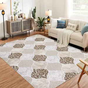 GARVEEMoroccan Area Rug: Ultra-Thin, Soft, Washable, Non-Slip Carpet for Living Room, Bedroom, Dining Room, Office; Sizes 5x7, 8x10, 9x12; Colors: Brown, Blue
