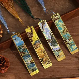 4 count Metal Bookmarks with Tassel, Golden Hollow Bookmark Oil Painting Theme Book Mark Bookmarks for Book Lovers Writers Readers  Teens for Women Adults Teen