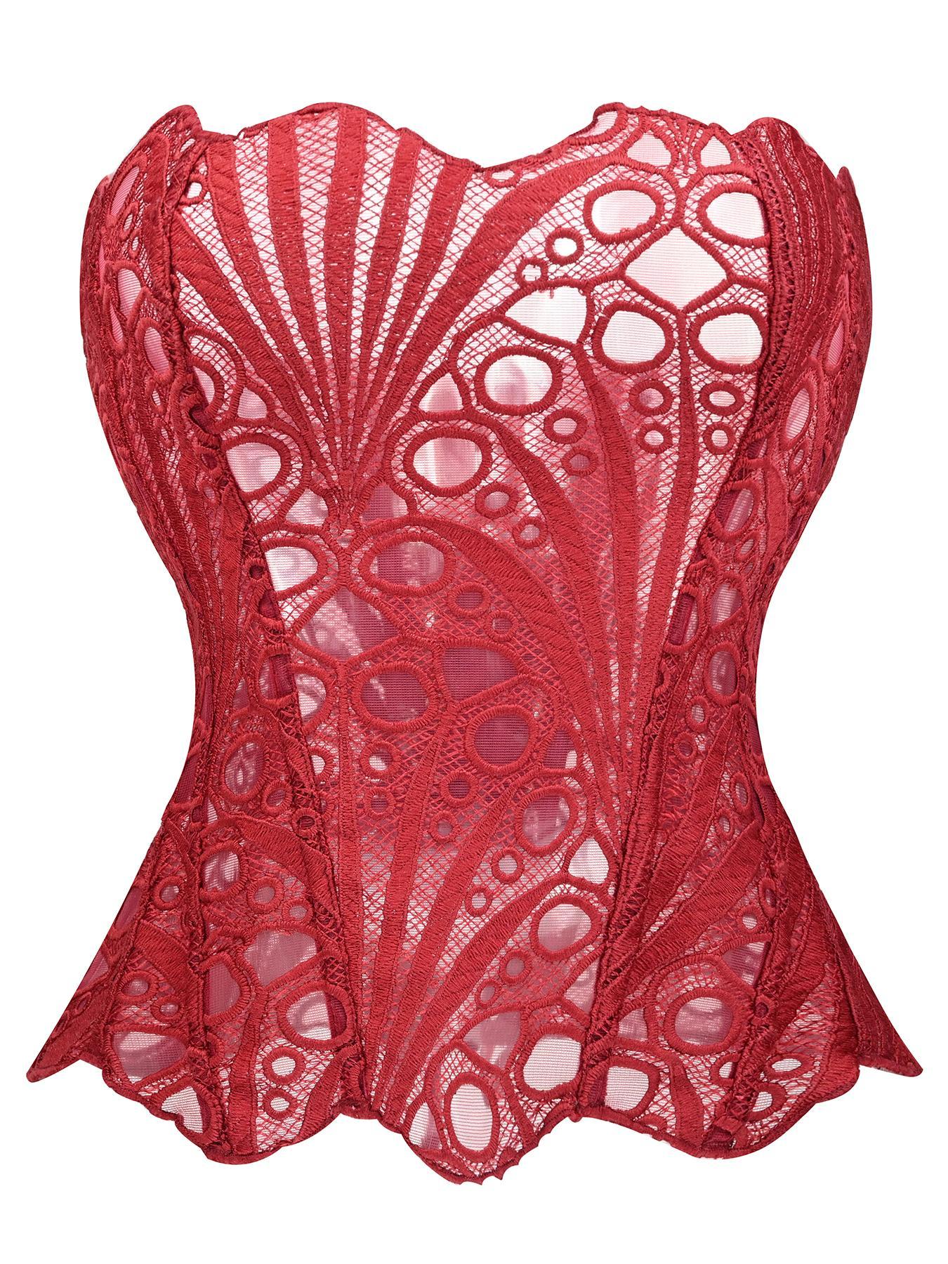 Women's Random Pattern Lace Up Shapewear Tube Top, Elegant Contrast Lace Corset Top, Tummy Control Shapewear Underwear for Women