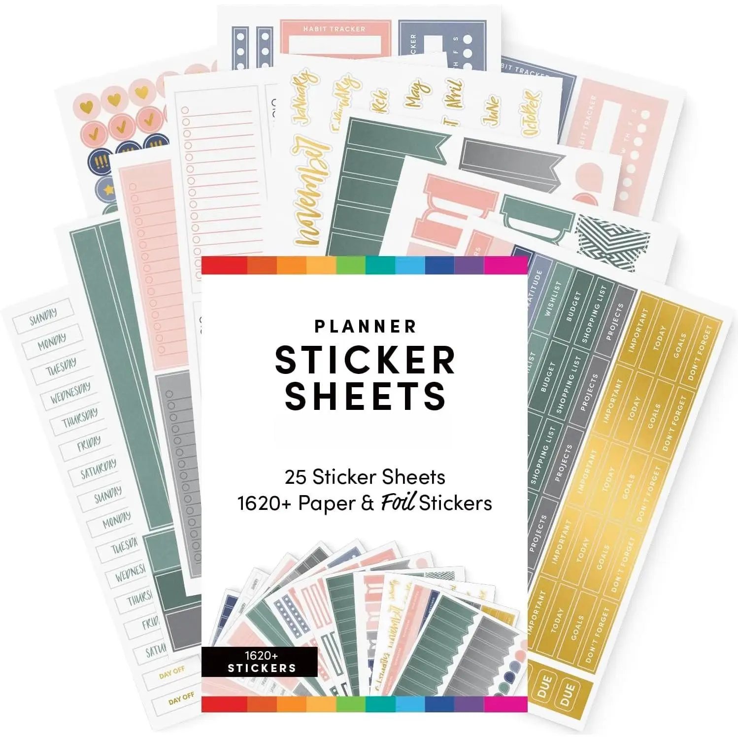 Modern Neutral Sticker Set for Planning, Multicolored Foil Details & Matte Paper Accessories, 25 Sheets, Over 1,680 Stickers for Planners & Journals (Scrapbooking Supplies)