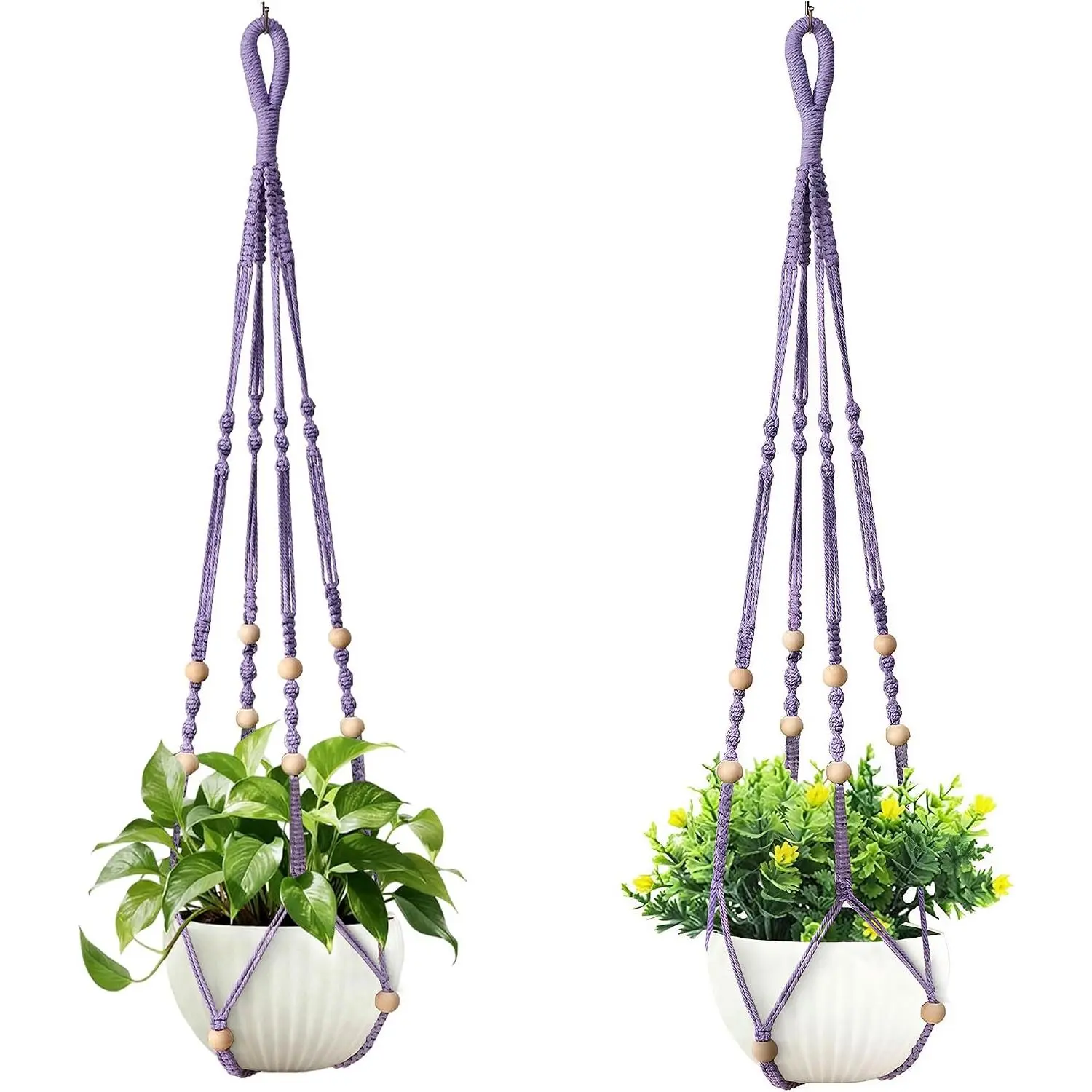 35 Inch Macrame  Hanger,  Planter Basket with  Beads, Decorative Flower Pot Holder for Indoor Outdoor Boho  Decor, Set of 2 ()