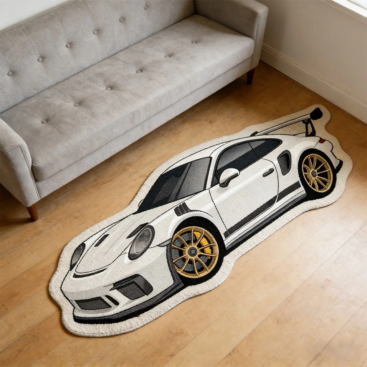 Trendy Cartoon Car Design Rug, Modern Simple American Vintage Home Decor Carpet, Soft Velvet Bedroom Mat, Fashionable Comfort Room Decoration, Cartoon Pattern Rug, Home Decor Rugs, Decorative Rug