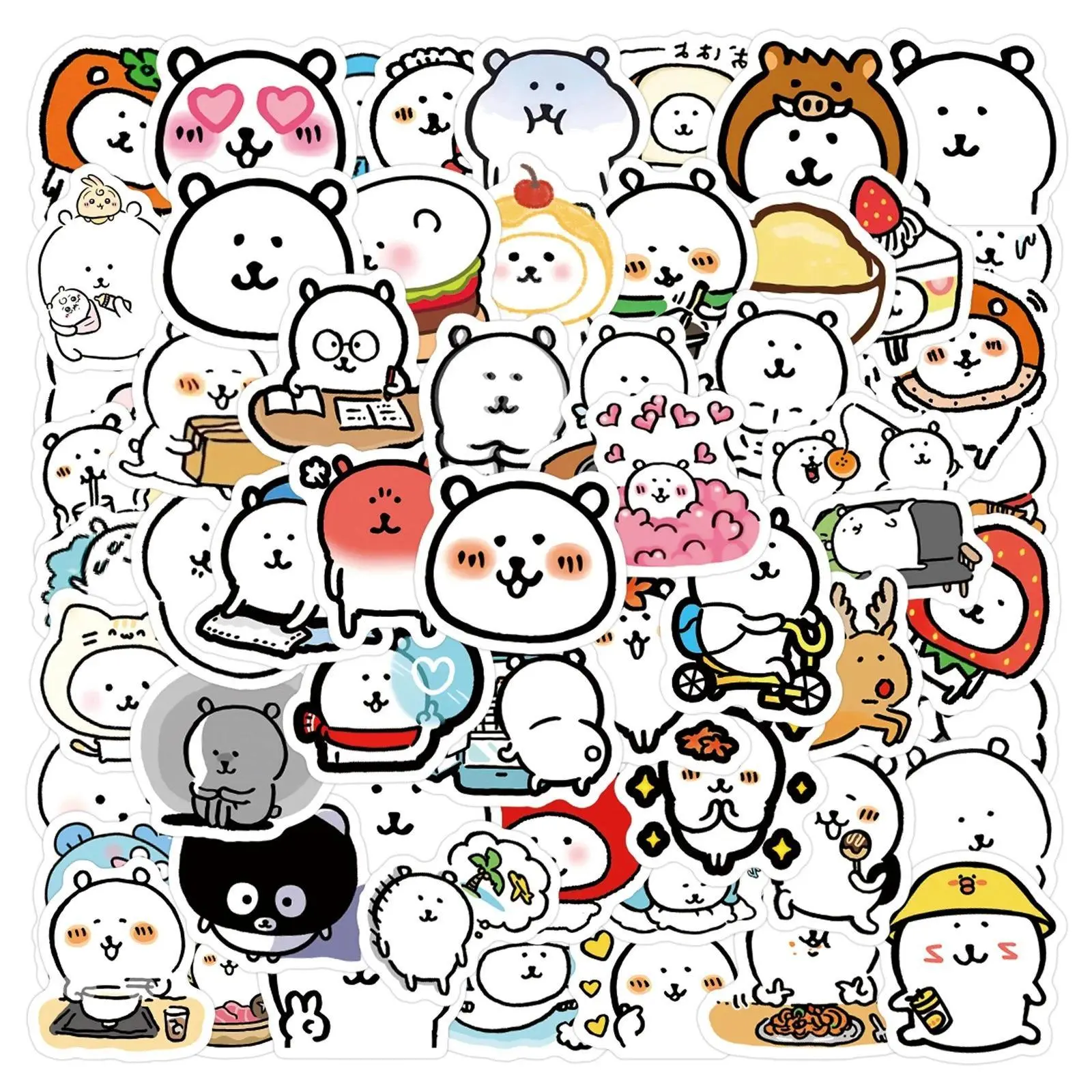 100pcs Cartoon Animal Character-Based MOGUMOGU Riman White Bear Stickers, Self-Deprecating Cute Nagano Decor Stickers for Suitcase, Computer, Handbook, No Battery Needed