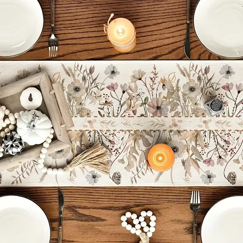 Floral Pattern Table Runner, Durable Polyester Household Decorative Tablecloth, Table Decoration Supplies for Home Kitchen Dining Room, Add Elegance, Add Charm