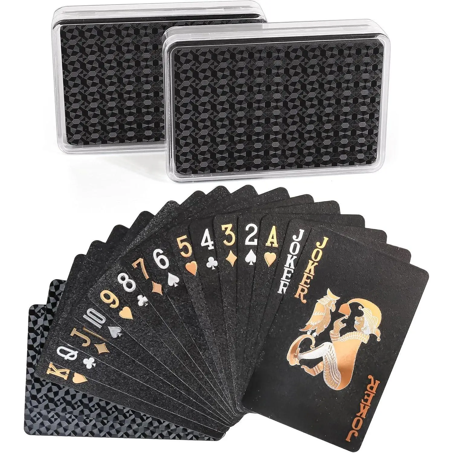 Waterproof Playing Cards, 2 Decks of Cards with Plastic Cases | 100% Plastic, Black Playing Cards for Magic Tricks Pool Parties Beach Card Games, Cool Gadgets Gift for Adults, Bridge Size