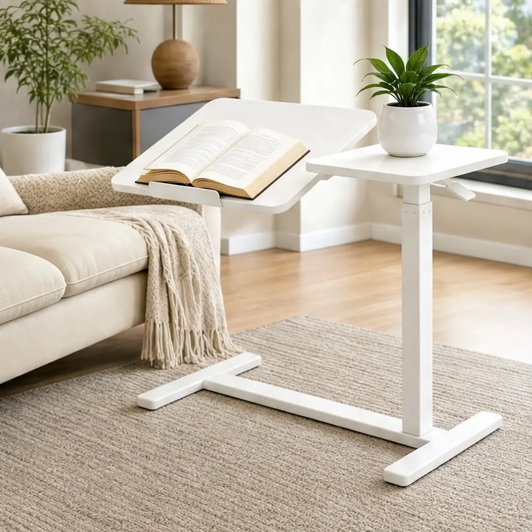 ARCH Compact Adjustable Pneumatic Lift Rolling Standing Desk - White Wood+Metal, Tiltable Top, Lock Wheels, Ergonomic Design, 15.7"W x 27.6"D x 43"H, 19.40 Lb - Home/Commercial Office Furniture for Streamer Setup, Watch Party, Home Office Ideas, Office In