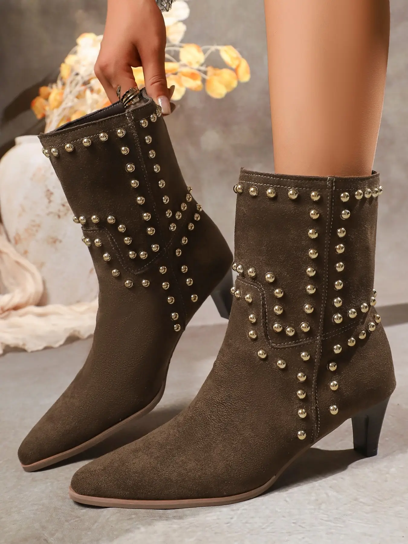 Western Style Ankle Boots, Rivets, Stretchy Short Cuff, Classic & Vintage, Perfect for Western