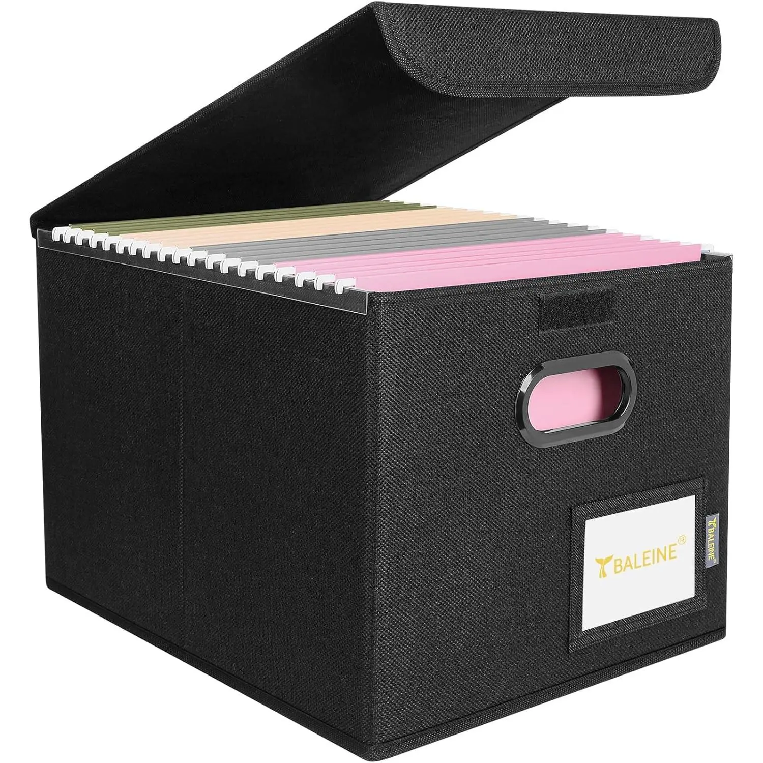 BALEINE File Organizer Box with Lid, Collapsible Hanging File Storage Box |   Smooth Plastic Rails, Textured Fabric Exterior, Collapsible Hanging File Folder Box for Office Document Storage