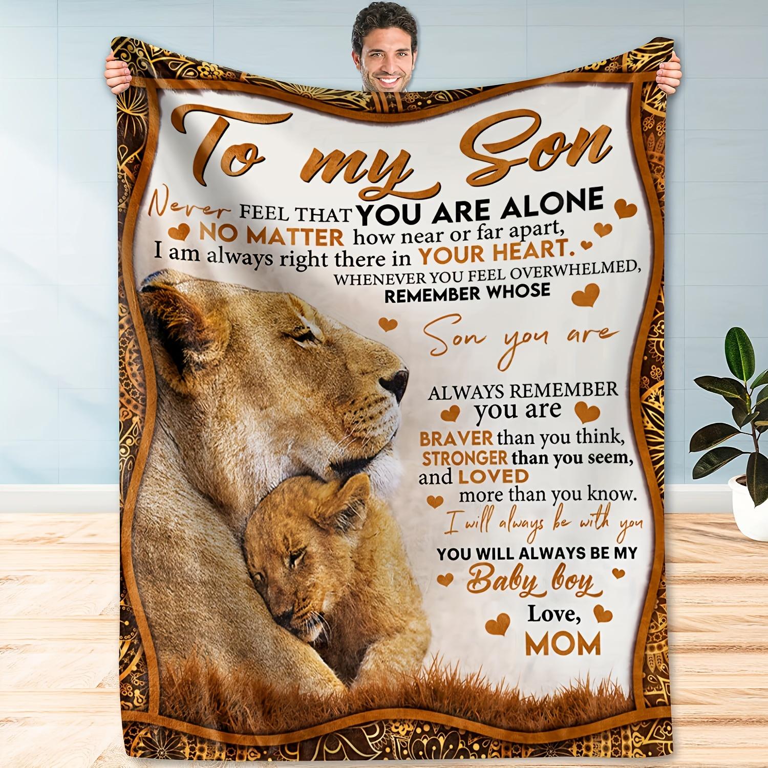 1pc Cozy Flannel Blanket With Lion Design Sentimental Quote For Son From Mom,  All-Season Comfort Suitable As A Warm Cozy Blanket For Home Sofas, Bedding, Office Napping, Travel, And Camping, Perfect As A Gift For Friends And Family