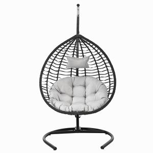U_STYLE Indoor Outdoor Hanging Hammock Chair with Stand Foldable Rattan Egg Swing Chair with Iron Frame Plush Cushion Removable Headrest Suitable for Porch Garden Balcony Indoor