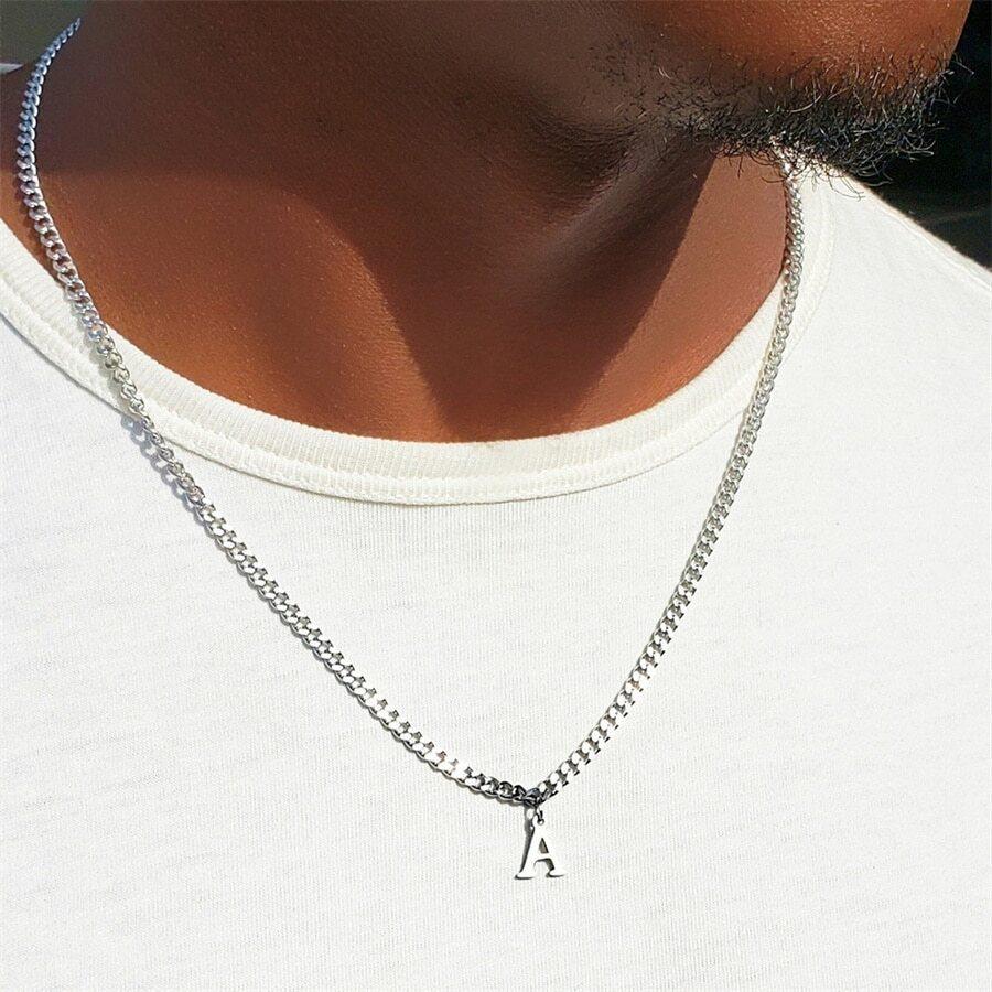 Trendy new 26-letter Cuban necklace Men's initials pendant chain Creative collarbone chain Hip-hop style necklace jewelry, boys' favorite gifts, boyfriend gifts
