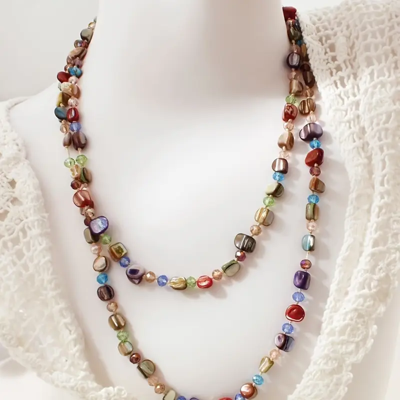 Women's Colorful Natural Shell Bead Trendy Necklace, Bohemian Sweater Chain, Fashion Accessory Necklace, Fashionable Crystal Beaded Jewelry for Ladies