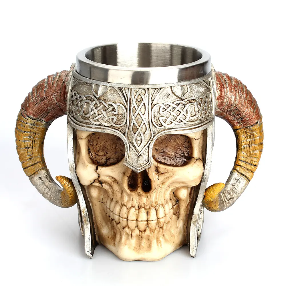 600ML/20oz Halloween Viking Skull Mug, Stainless Steel Design, Durable Viking Theme Drinking Cup, Ideal for Coffee and Tea, Unique Gift Idea, Novelty Coffee Cup