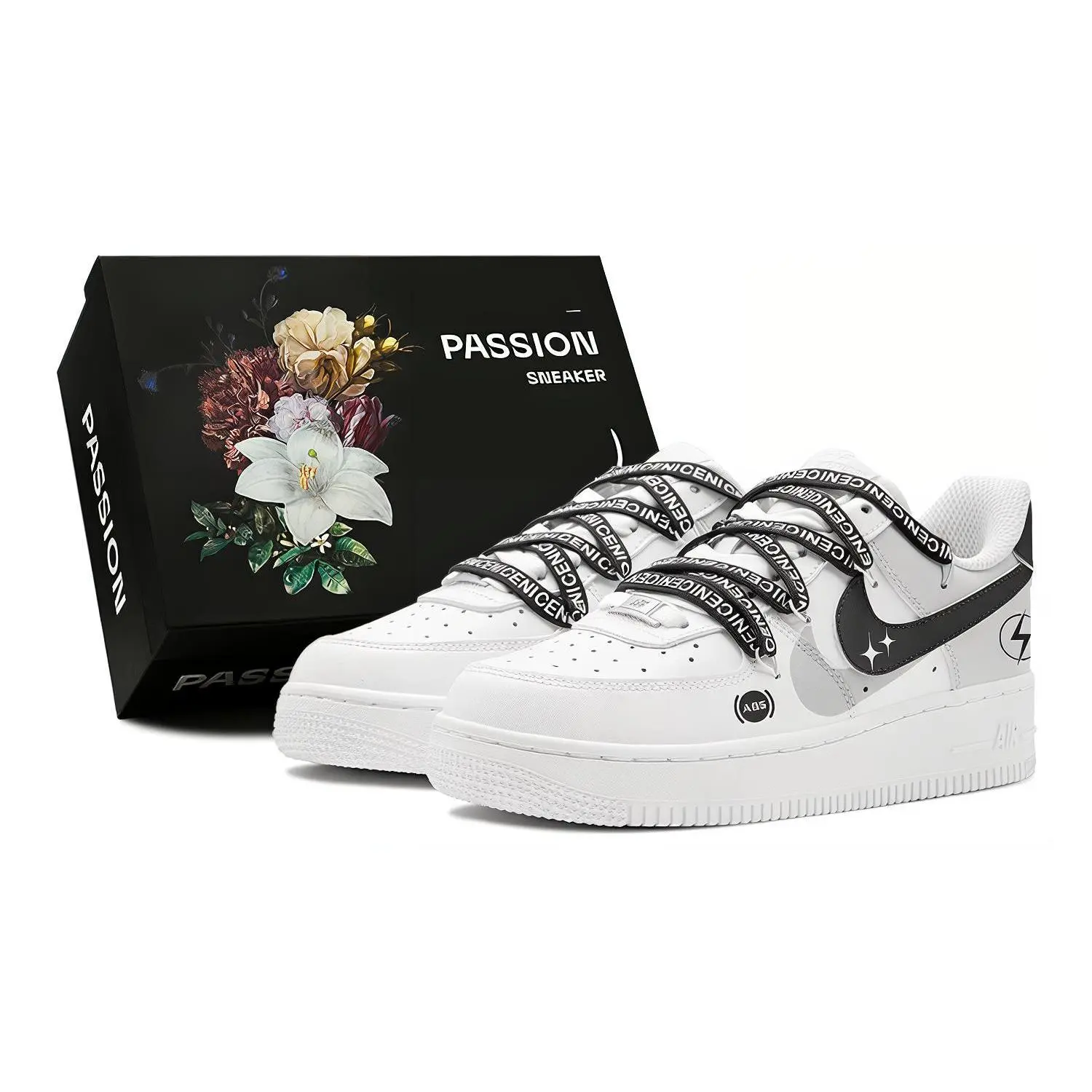 Nike Air Force 1 Low Men’s Custom Sneakers with Dual Swoosh, Emergency Brake Lace Letters, Special Box Verifiable, with credentials and supporting global authentication