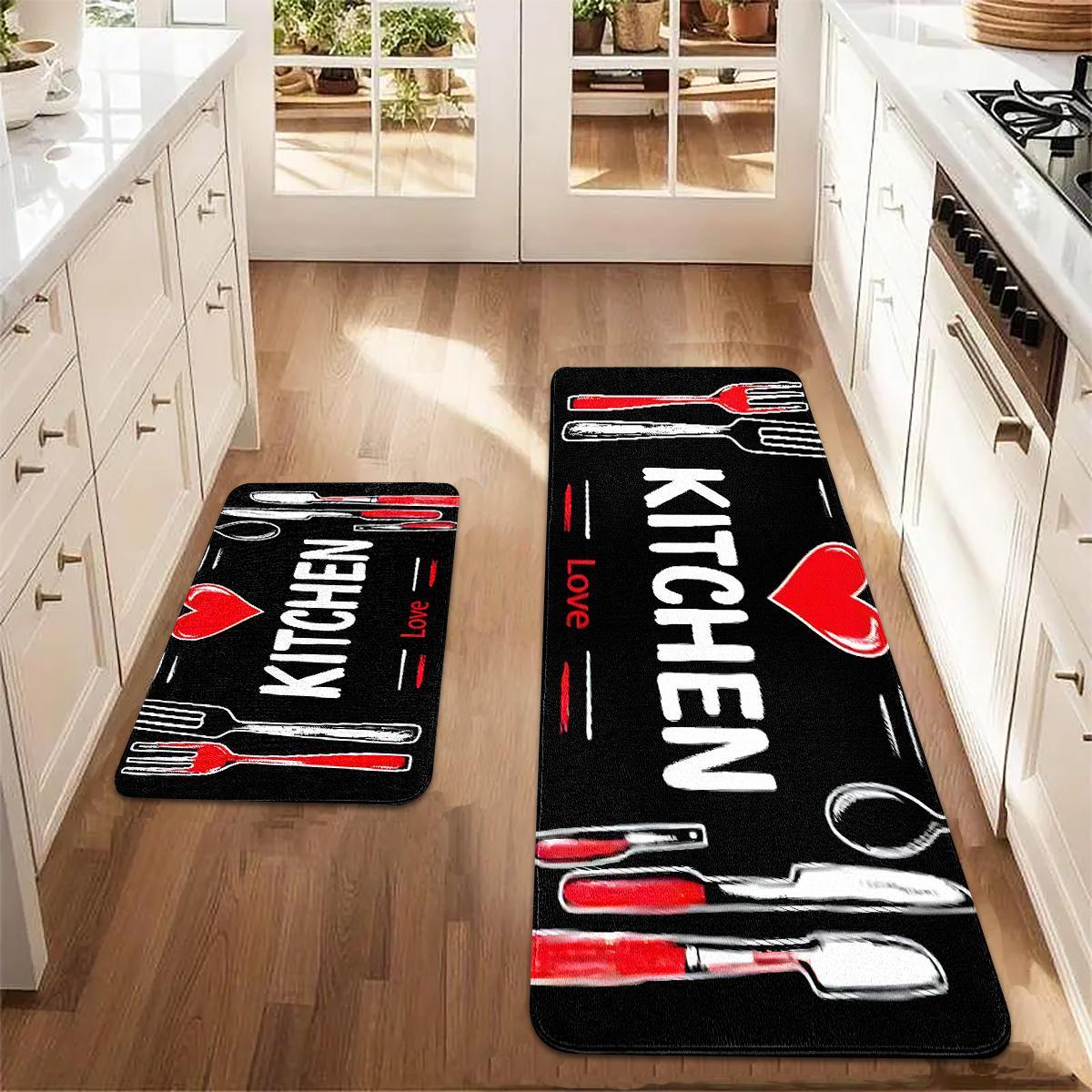 Kitchen Floor Mat, Kitchen Themed Pattern Kitchen Rugs, Non-slip Kitchen Mat, Decorative Carpet for Home Kitchen Dining Room