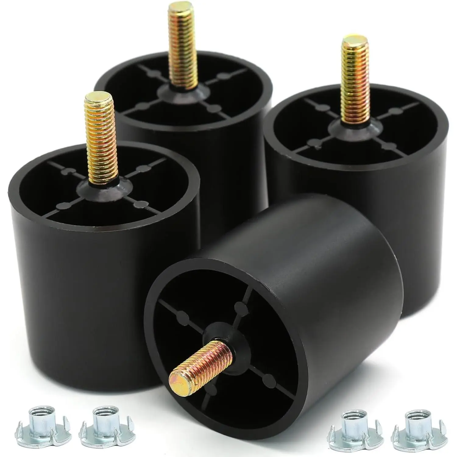 Murtenze 4Pcs 2-in Short Height Round Black Plastic Furniture Legs with M8 Bolt Set, Replacement Feet for Couch, Dresser